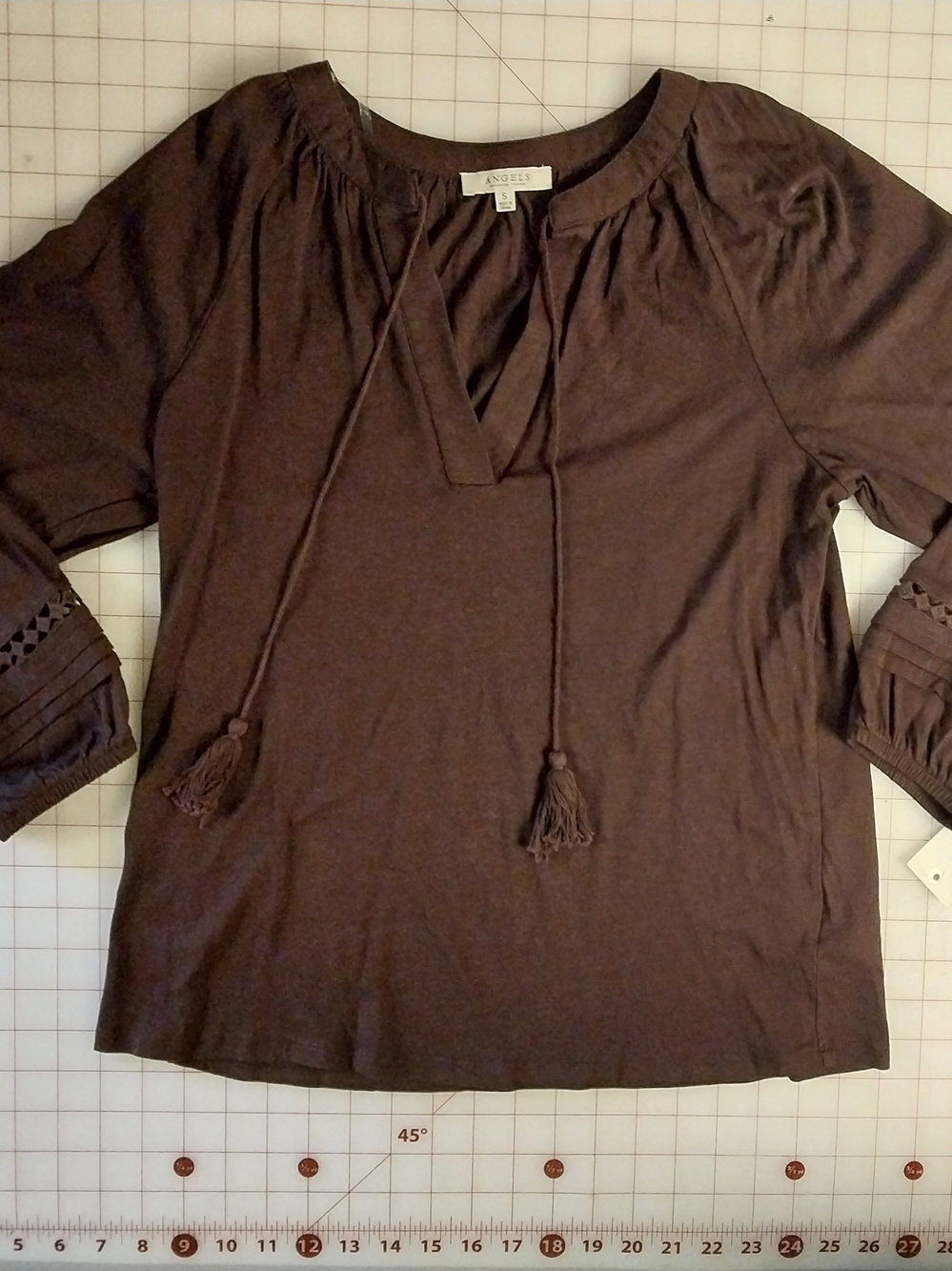Angelle Brown Tassel Peasant Top